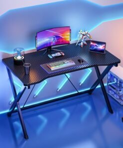 Stubborn Stable Gaming Table, Extra-wide Computer Table, Carbon Fiber Gaming Desk with 2 Cable Grommet, Ergonomic PC Table for Gamers, Office Desk for Small Space