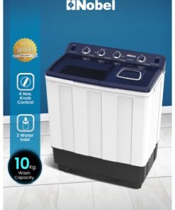 Nobel 10/5 Kg Twin Tub Washer Dryer with 10KG washer and 5KG spin capacity, 1300 RPM, ABS Control Panel, PP Pulsator, Dual Timer, Heavy/Regular Wash, Transparent Lid, Lint Filter 10 kg (1 Year Warranty) 10 kg NWM1200RH White / Black / Gold