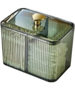 Qtips Holder Bathroom Container,3-Section Cotton Ball/Swabs Dispenser,3 Grids Apothecary Jar Organizer, Cosmetics Storage for Vanity