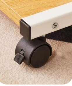 OQ Home Wooden C-Shaped Side Table with Wheels & Magazine Storage - Portable Sofa & Bedside Table, Ideal for Living Room, Bedroom, Balcony - Wood Finish, Black Frame - Compact, Elegant, Functional Furniture - Image 3