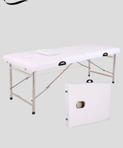 DUNISO Portable Massage Table,Foldable Professional Massage Tables with Pillow,SPA Bed with Stainless Steel Frame 2 Fold for SPA Salon Tattoo Massage Therapeutic Treatment,White