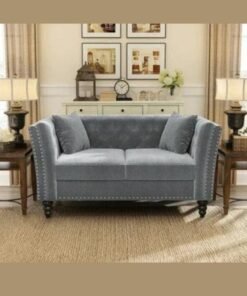 Wooden Twist Rectangular Arm Loveseat 2 Seater Sofa Walnut Legs ( Light Grey )