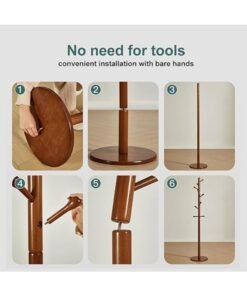 DUNISO Coat Rack with 8 Hooks，Wooden Coat Rack Freestanding,Hanging Coat Rack，Easy to Install，Small Footprint，for Bedroom,Living Room, Entrance, Bedside,Brown - Image 4