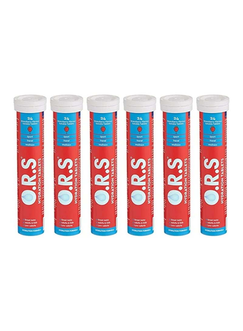 Ors Hydration Tablets With Electrolytes, Vegan, Gluten And Lactose Free Formula - Strawberry Flavor - 24 Count Pack of 6
