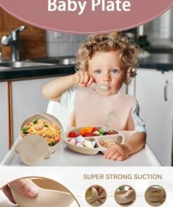 Yaqeen Infant-guided weaning feeding supplies Baby feeding set | Sucking silicone baby bowl-self-eating utensils set | bib | clothing bib | finger toothbrush | baby spoon set | plate set | 13-piece set - Image 3