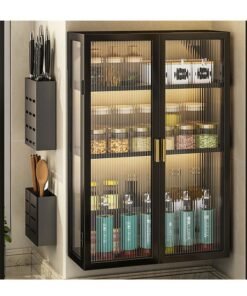 Multi-Functional Storage Rack, Wall-Mounted Rack, Bathroom Storage Rack, Living Room, Bedroom And Kitchen Storage Shelf, Double Cabinet Door ,Without Drilling, Hanging Storage Cabinet.