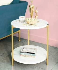 Alternative view of DubaiGallery Round Tea Table Living Room Coffee Tables Marble Texture Wooden Combination Furniture Durable Table