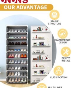 UNUNS Shoe Rack Cabinet,10 Tiers Shoe Rack Storage Box For 27 Pairs,Foldable Shoes Organizer Cover,Shoe Cover Rack,Portable Shoe Storage Cabinet 58X158 Cm - Image 4