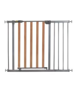 hauck Safety Gate For Doors And Stairs Woodlock Safe Gate, 75 - 80 Cm Plus 21Cm Extension, Pressure Fit, No Drilling Needed, Extendable With Separate Extensions, Metal, Silver And Brown