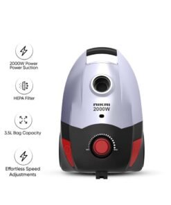 NIKAI Vacuum Cleaner With High Suction Power, Hepa Filter, And Multipurpose Brush - Effortless Cleaning, Telescopic Tube And Easy Carry Handle, Speed Control, For Home And Office Use 3.5 L 2000 W NVC9260A1 Black/Silver/Red