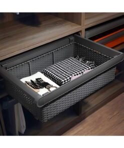 eurocliq Pull-Out Expandable Rattan Clothes Organizing Basket with Sliding Shelf Storage Detachable Basket Wardrobe Organizer, Closet Storage Box Drawer Shelf Storage