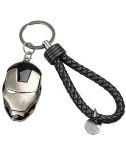 MARVEL Iron Man Mask Keychain Tungsten Steel & Leather Lanyard Durable Metal Key Ring Superhero Gift for Men Backpack Clip Accessory