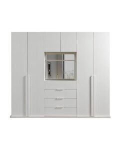 DANUBE HOME Erza 4 Door Wardrobe Extra Sturdy Closet Clothes Storage Cupboard Modern Design Space Saving Swing Door Cabinet For Bedroom L 260x58.5x220 Cm White