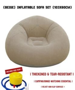 TNGames Thickened & Tear-Resistant! Plush Skin-Friendly Inflatable Sofa Set (Beige) 103x60cm | Portable Foldable Sofa for Living Room/Camping | Includes Footrest & Pump | Upgraded Durable Version