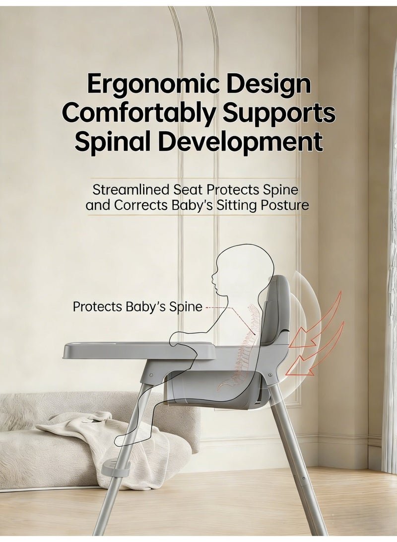KOYIS 2-in-1 Baby High Chair, Height Adjustable Highchair for Babies and Toddlers, With Cushion Footrest Tray and Safety Belt, Booster Seat for Kitchen, Dining & Outdoor Use, Easy to Clean & Storage, From 4 months to 4 years old - Grey - Image 3