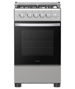 Midea 50x55cm Freestanding Cooker, Full Gas Cooking Range With 4 Burners, Stainless Steel, Automatic Ignition & Full Safety, Cast Iron Pan Support, Heat Resistant Knobs MFO-MG20TESS-FFD Silver