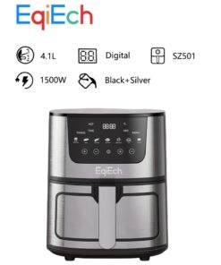 EqiEch Air Fryer 4.1 Liter 1500 W, Digital Touch Panel LCD Display Smart Air Fryer with 7  Presets Timer Automatic Power-Off Function and Non-Stick Dishwasher-Safe Parts, Black+Silver