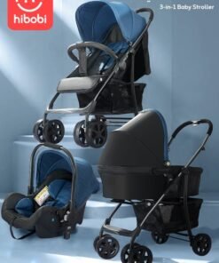 hibobi 3-in-1 Luxury Tow-way Baby Stroller, One-Click Fold, 20cm Shock-Absorbing Rubber Wheels, Detachable Bassinet & Baby Car Seat, Multi-Position Recline, 70kg Capacity, Suitable for 0–6 Years
