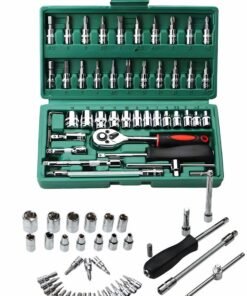 GROIC 46 Pieces 1/4 inch Drive Socket Ratchet Wrench Set, with Bit Socket Set Metric and Extension Bar for DIY, Auto Repairing and Household, with Storage Case,Multifunction Repair Hand Tool Kit