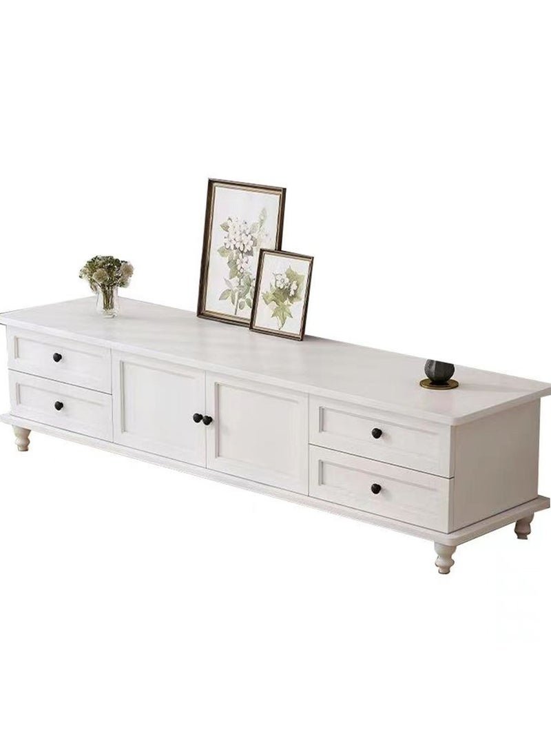 CityRiya-Long TV Table, TV Stand, White TV Cabinet, 140cm Television Cabinet with Storage and Drawers, Living Room Furniture TV Table, Television Stand Modern Media Storage Stand Shelves