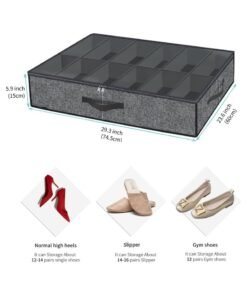 NNEWVANTE Large Shoe Organizer Under Bed Set of 2 (Fit 12+12 Pairs), Sturdy Underbed Shoe Storage Box Bin with Strong Zippers & Reinforced Handles, Organizador De Zapatos, Light Grey