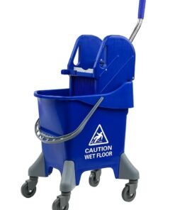 Mop Bucket & Wringer | 360-Degree Rotating Swivel Wheels | Deluxe Down-Press Wringer | Suitable For Restaurants, Offices, Halls, Communal Spaces, Hotels, & Homes | 25 Liters | Blue