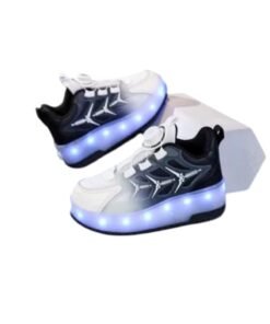 Huitich XF11 White & Black Two-Wheel LED Roller Skate Shoes for Kids – Size 35 (Inner Length 22.5cm)