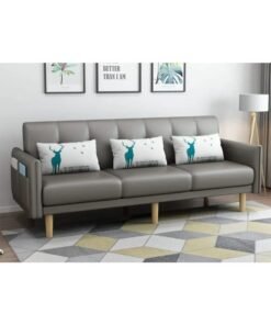 Modern 3-Seater Convertible Sofa Bed - Faux Leather Grey 170 x 60 x 76 cm