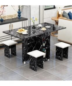 Extendable Folding Dining Table Set , Multifunctional Mobile Kitchen Table, Folding Kitchen Table with 2-Layer Shelf, 6 Wheels