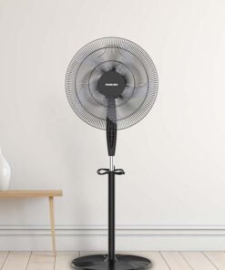 NIKAI 16 Inch Pedestal Fan, T" Class Motor, High-Performance Copper Motor, Wide Angle Oscillation, 5 Leaf "As" Blades, 3 Speeds, Energy-Efficient, Ideal For Home And Office 1.5 L 45 W NPF1631T Black/Silver