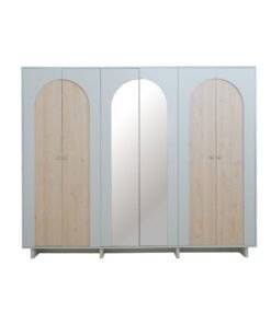 DANUBE HOME Ree 6-Door Wardrobe with 2 Mirrors - Dark Beige & Natural Finish, Engineered Wood, 8 Shelves, Swing Doors, Stylish Storage Solution for Your Bedroom