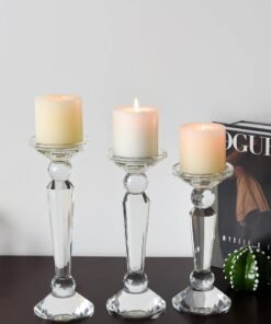 Firasa Crystal Candle Stick Holders Set of 3, Clear Crystal Taper/Pillar Candles Holder Table Centerpieces for Party and Wedding Decoration