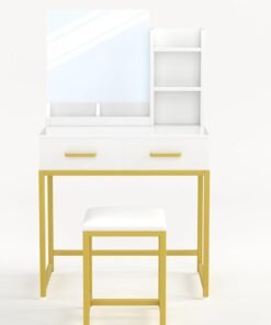 Alternative view of SKY-TOUCH Vanity Desk Chair Set with Mirror : Makeup Table with Stool Dressing Table with Storage Drawer Shelves Vanity Table with Lots Storage for Bedroom