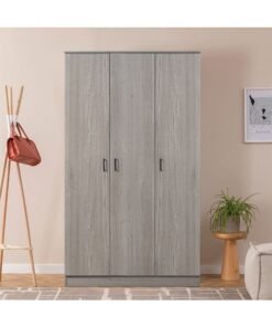 DANUBE HOME Gamorah 3 Door Wardrobe Modern Wooden Wardrobe with Spacious Storage, Stylish Swing Doors for Bedroom, Closet Organizer, Elegant Home Furniture & Bedroom DÃ©cor -Warm Grey