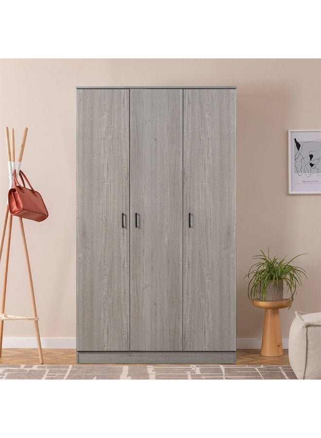 DANUBE HOME Gamorah 3 Door Wardrobe Modern Wooden Wardrobe with Spacious Storage, Stylish Swing Doors for Bedroom, Closet Organizer, Elegant Home Furniture & Bedroom Décor -Warm Grey