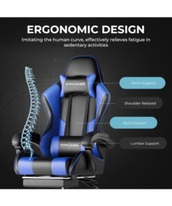 Alternative view of GTPLAYER #1USA Ergonomic Gaming Chair with USB Massage Cushion, Footrest & Armrests – PU Leather Computer Video Game Desk Chair with Adjustable Lumbar Support & Headrest for Gaming & Office (Blue) blue