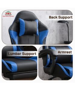 Alternative view of Multi Home Furniture Black & Blue Gaming Chair | Ergonomic Chair High-Back Recliner Chair with Adjustable Footrest & Armrest | Racing-Style Office Chair with Lumbar & Headrest Support for Gaming Setup