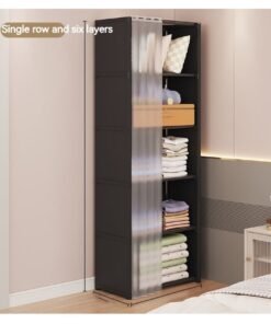 XiuWoo 6 Layers Dustproof Wardrobe For Clothes Side Cabinets Household Bedroom Storage With Door Cover Simple Assembly Storage Cabinet Hanging Wardrobe Rental Room Wardrobe