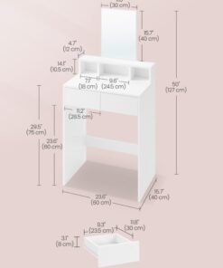 VASAGLE Dressing Table with Large Mirror, Vanity Table with 2 Drawers and 3 Compartments, Makeup Table, Modern White - Image 4
