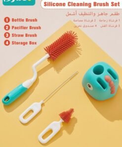 Bybeo 4 in 1 Silicone Baby Bottle Cleaning Brush Set with Stand, 360° Rotating Water Bottles Cleaner, Cup Gap Clean Brushes