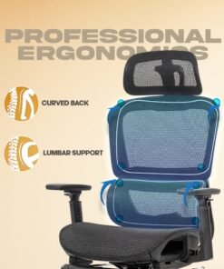 DROGO Ergonomic Office Chair for Work from Home, Computer Chair with Breathable Mesh, Adjustable Seat, Footrest, 3D Armrest, 2D Headrest & Lumbar Support | Mesh Chair for Office/Home Black