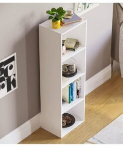 Alternative view of MODERN HOME Modern Slim 4-Tier Bookcase | Tall Narrow Cube Storage Shelf | Vertical Display Unit for Small Spaces | White Finish