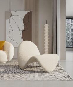 Merry Moments White Boucle Armchair Tongue Shape Armchair Upholstered Armchair Lounge Chair Sofa Chair Dining Chair Makeup Chair for Bedroom Living Dining Retail H64xW78xL96 cm