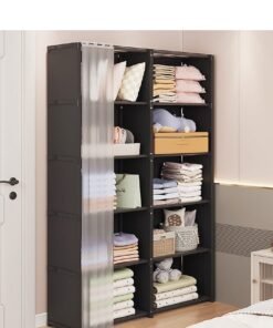 6 Layers Double Row Dustproof Wardrobe For Clothes Side Cabinets Household Bedroom Storage With Door Cover Simple Assembly Storage Cabinet Hanging Wardrobe Rental Room Wardrobe