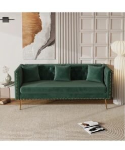 Wooden Twist Modern Sofa Elegant Velvet Seating 3 Seater Sofa Set ( Green )
