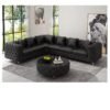 Maharat Al Bahar Black Luxury L-Shaped leather Chesterfield Sofa - 6-Seater with SILVER Legs - Classic Tufted Design for Elegant Living Rooms