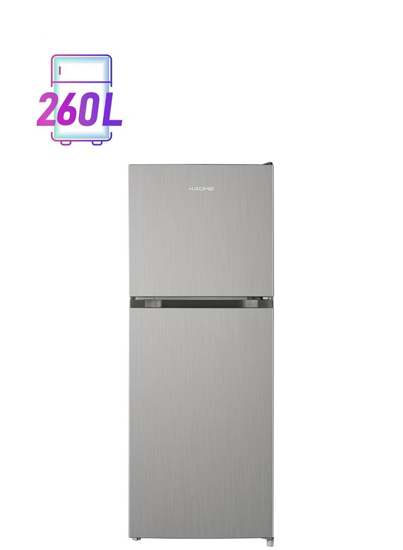 Krome 260L Gross,Double Door Top Mounted Refrigerator with Multi Air Flow System,No-Frost Cooling with Electronic Touch Temperature Control,Door Alarm, 10 Year Compressor Warranty KR RFF 260SM Silver
