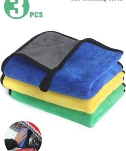 Lemon 3 Pcs Car Towel Microfiber Cleaning Cloth, with Washing Sponge, Multipurpose Towel for Washing Drying Dusting