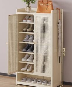 NKX Modern 7Tier Shoe Cabinet with Double Doors & Open Bottom Storage Beige 60x32x107cm