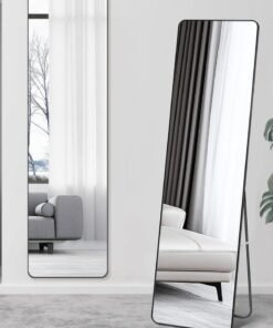 Decorhills Full Length Mirror 152x42cm – Rectangle Full Body Mirror with Stand, Rounded Corner Floor Mirror with Aluminum Alloy Frame, Standing or Wall Mounted Dressing Mirror for Bedroom (Black)